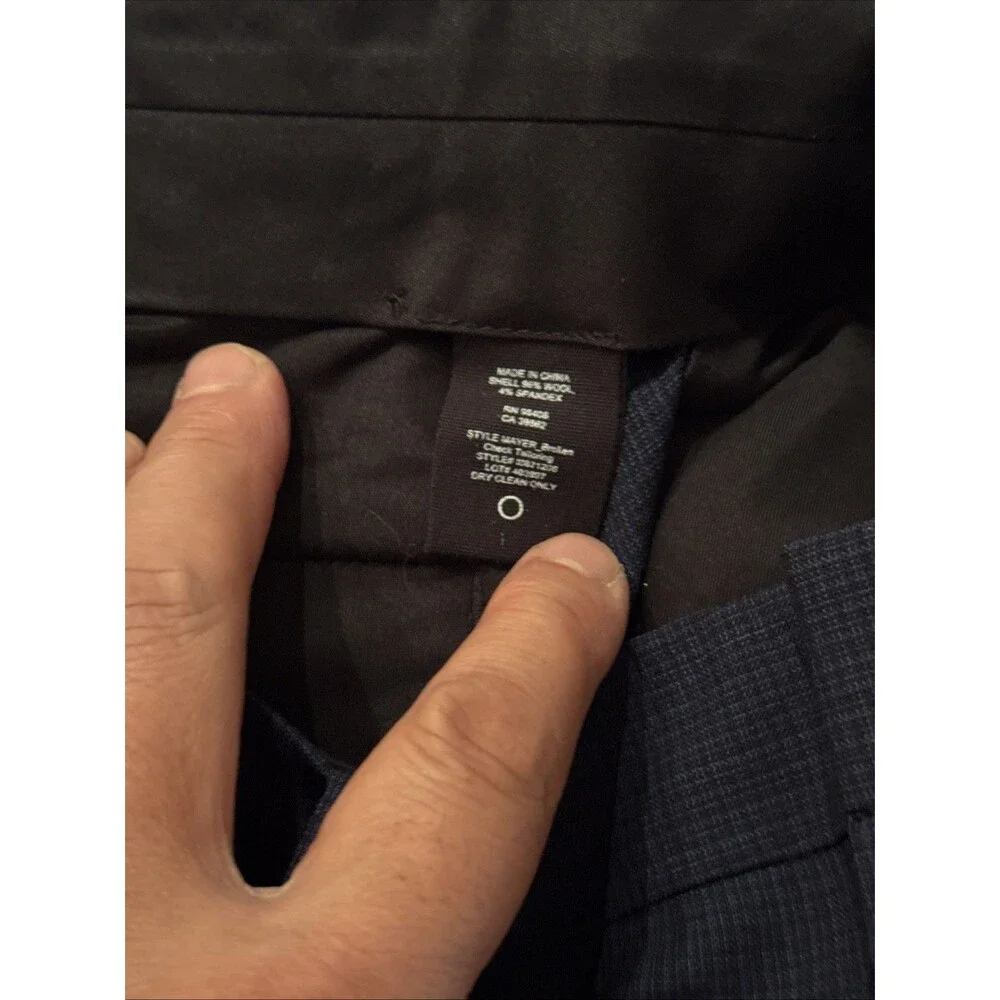 Theory Mayer Blue Wool Pattern Plaid Stretch Suit Pants | 33W - Picture 15 of 16